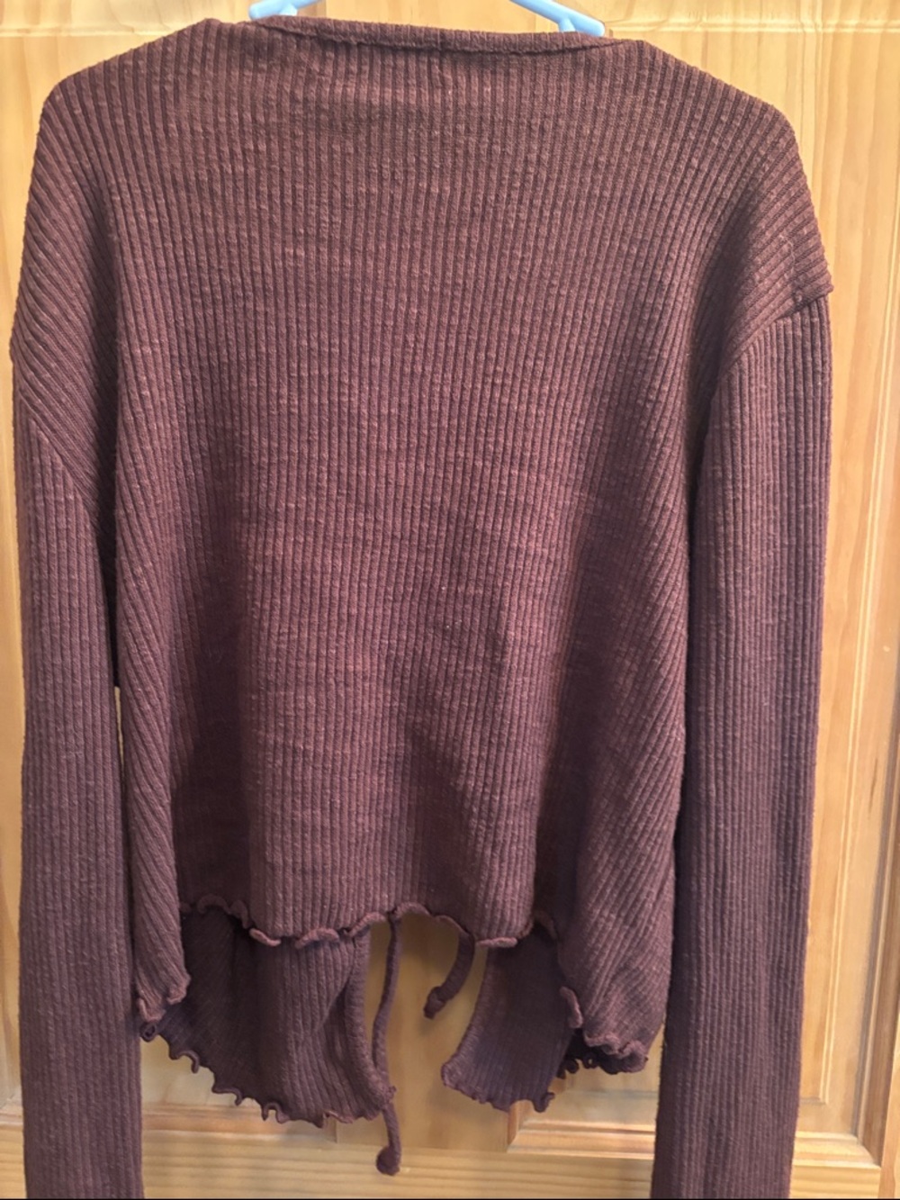 Tie-Front Ribbed Cardigan Sweater - Brown - Picture 9 of 10